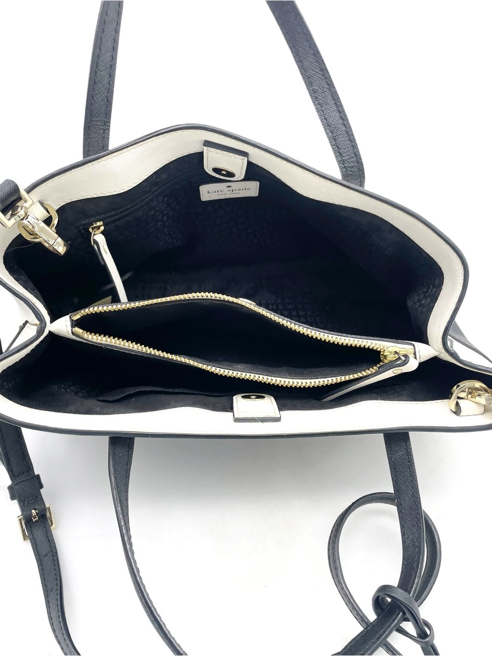 Kate Spade Maiden Way Clarke Satchel Crossbody Black White Saffiano Leather Bag - Picture 11 of 16